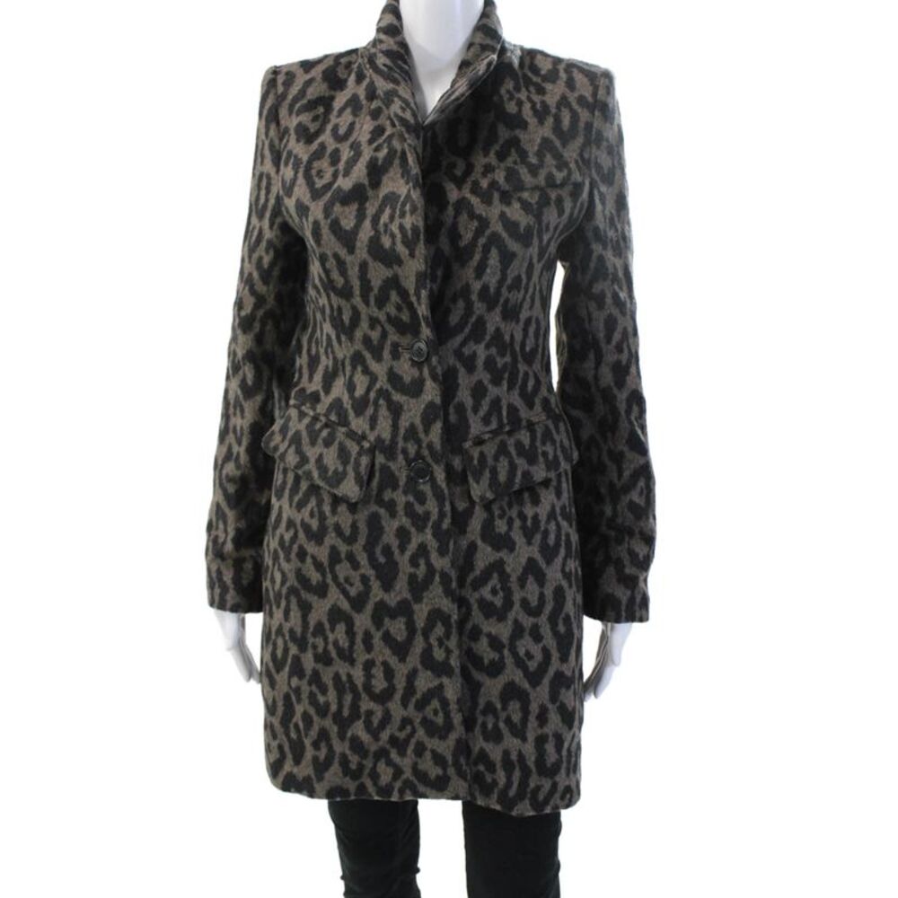 Smythe Womens Black Alpaca Wool Animal Print Overcoat Size 4